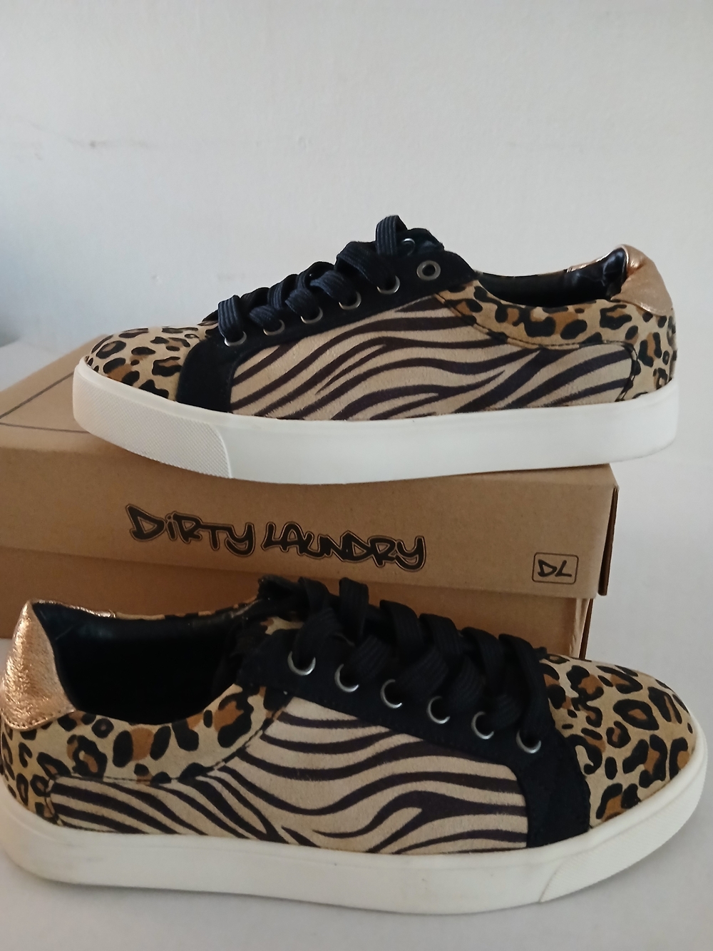 Dirty Laundry Mixed Animal Print $15 Low-Top Sneakers in Tan/Black/Gold